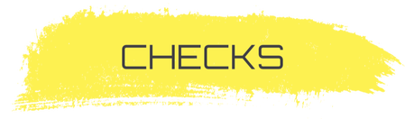 Banner of the "Checks" on a bright yellow brushstroke